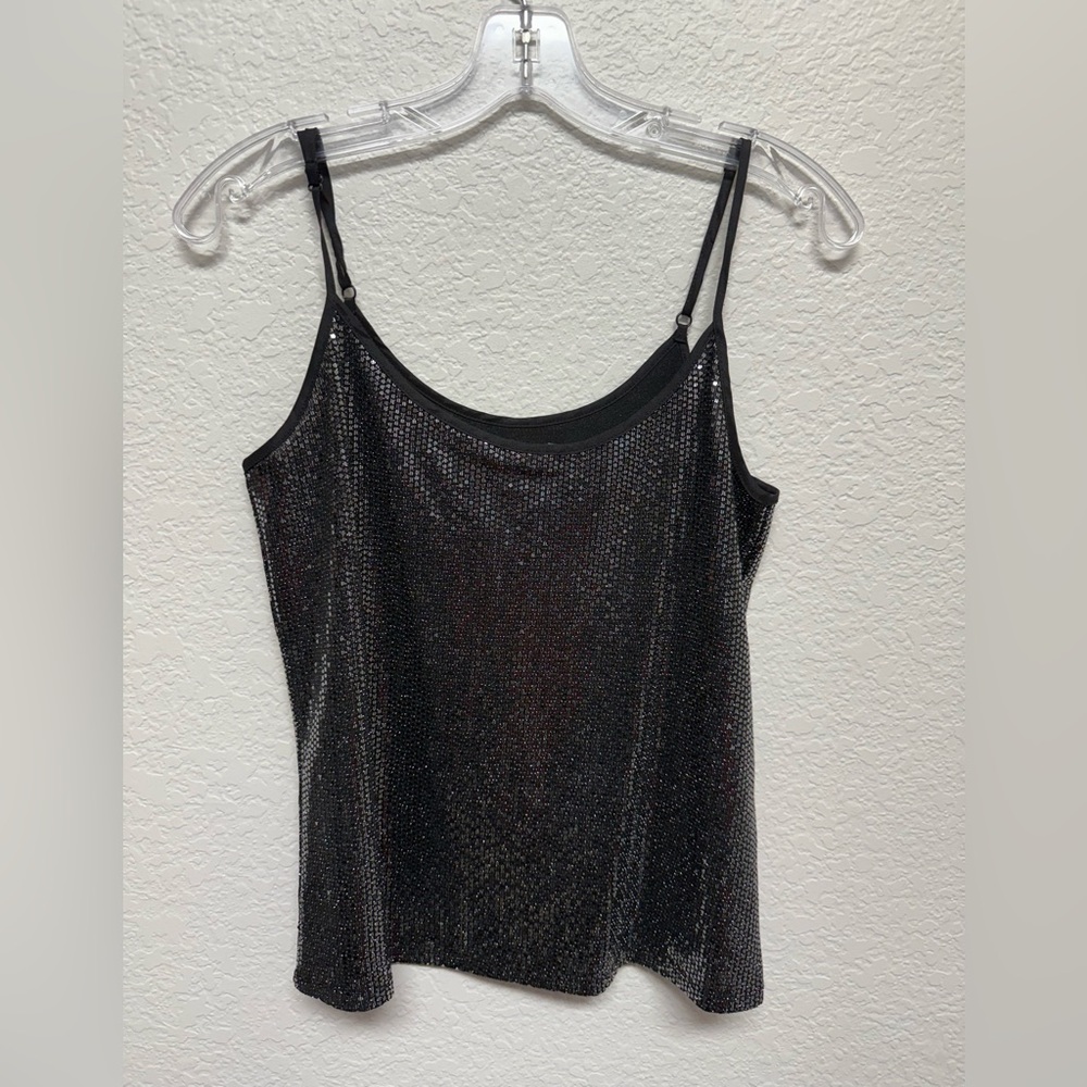 Black Shiny Chain Mail-sequins Women's Top